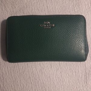 Coach Green Leather Zip Wallet